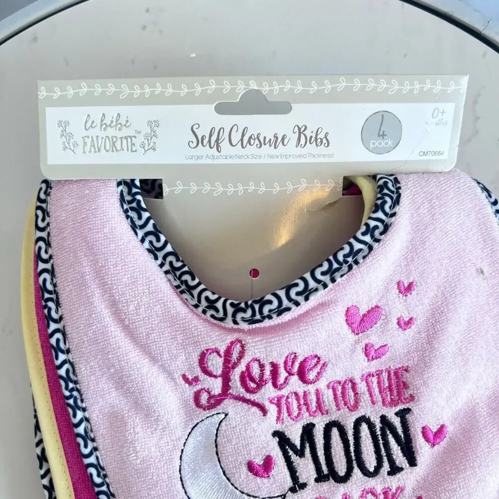 BABY BIBS MULTIPACK LE BIBI FAVORITE SELF CLOSURE BIBS 4 BIBS NEW WITH TAGS PINK